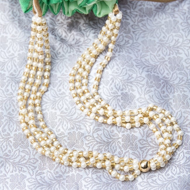 インドのきらきらミニバッグ・サリー等へオススメの巾着 - ネイビー 8 - 持ち手を拡大してみましたパールのようなビーズがとっても可愛いです＾＾