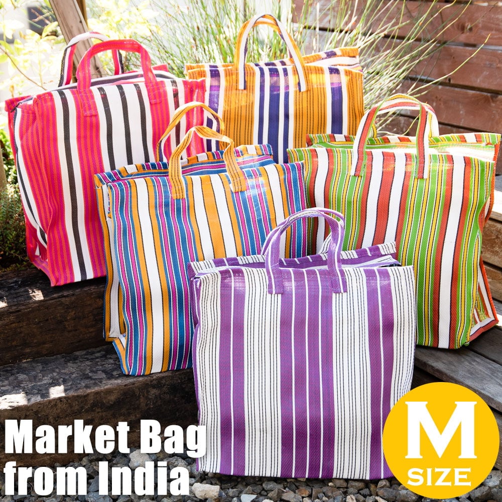 大容量！インドのカラフルマーケットバッグ Mサイズ / トートバッグ 買い物かご エコバッグ ポーチ カッチ 刺繍 アジア ネパール エスニ
