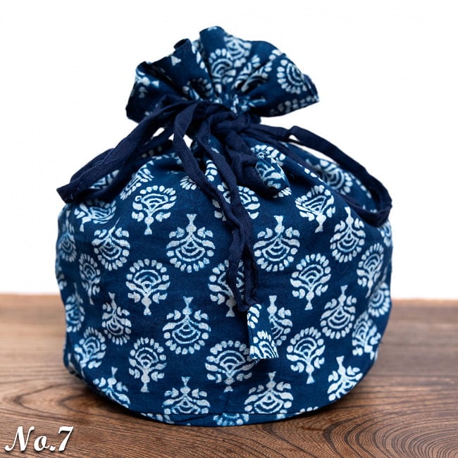 木版染めが美しい ジョーラと呼ばれるインドの巾着 18 - 7：藍3