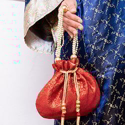 ボタニカル柄の伝統ポトリバッグ　巾着　バッグ　華やかでかわいい　インドの伝統的なバッグ - サブ2