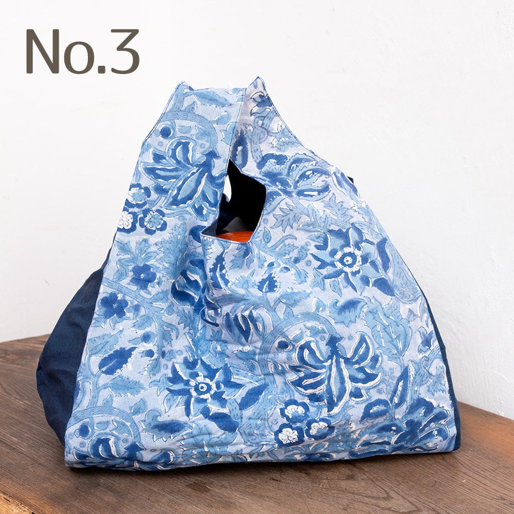 重いものもらくらく！ インドの木版染め　ころんとエコバッグ3枚目の下部説明写真です