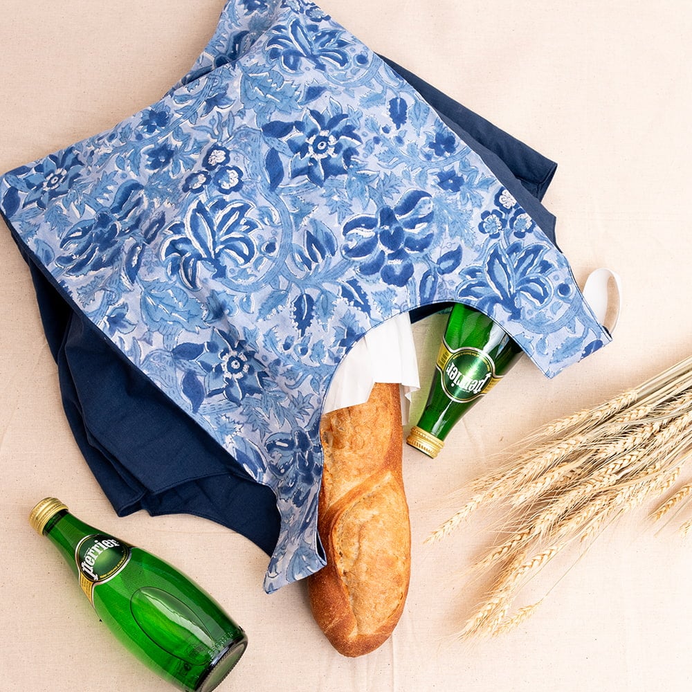 重いものもらくらく！ インドの木版染め　ころんとエコバッグ4枚目の説明写真です