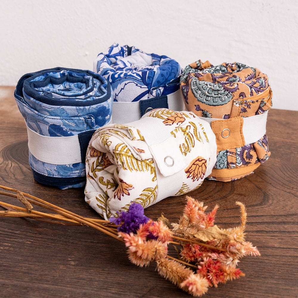 重いものもらくらく！ インドの木版染め　ころんとエコバッグ7枚目の説明写真です