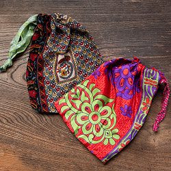 【アソートカラー10枚セット】【約12cm×約18cm】リサイクルサリーのミニ巾着Lサイズ - サブ2