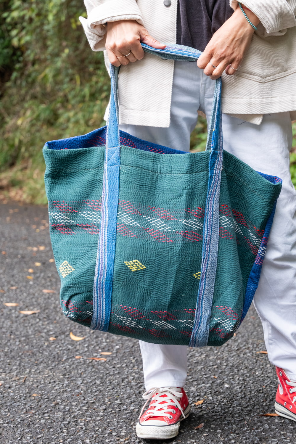 送料無料 カンタ カンタ刺繍 刺し子 バッグ 世界にひとつ ビンテージ