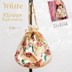 インドのきらきらミニバッグ・サリー等へオススメの巾着 ホワイト系片面 【柄アソート】