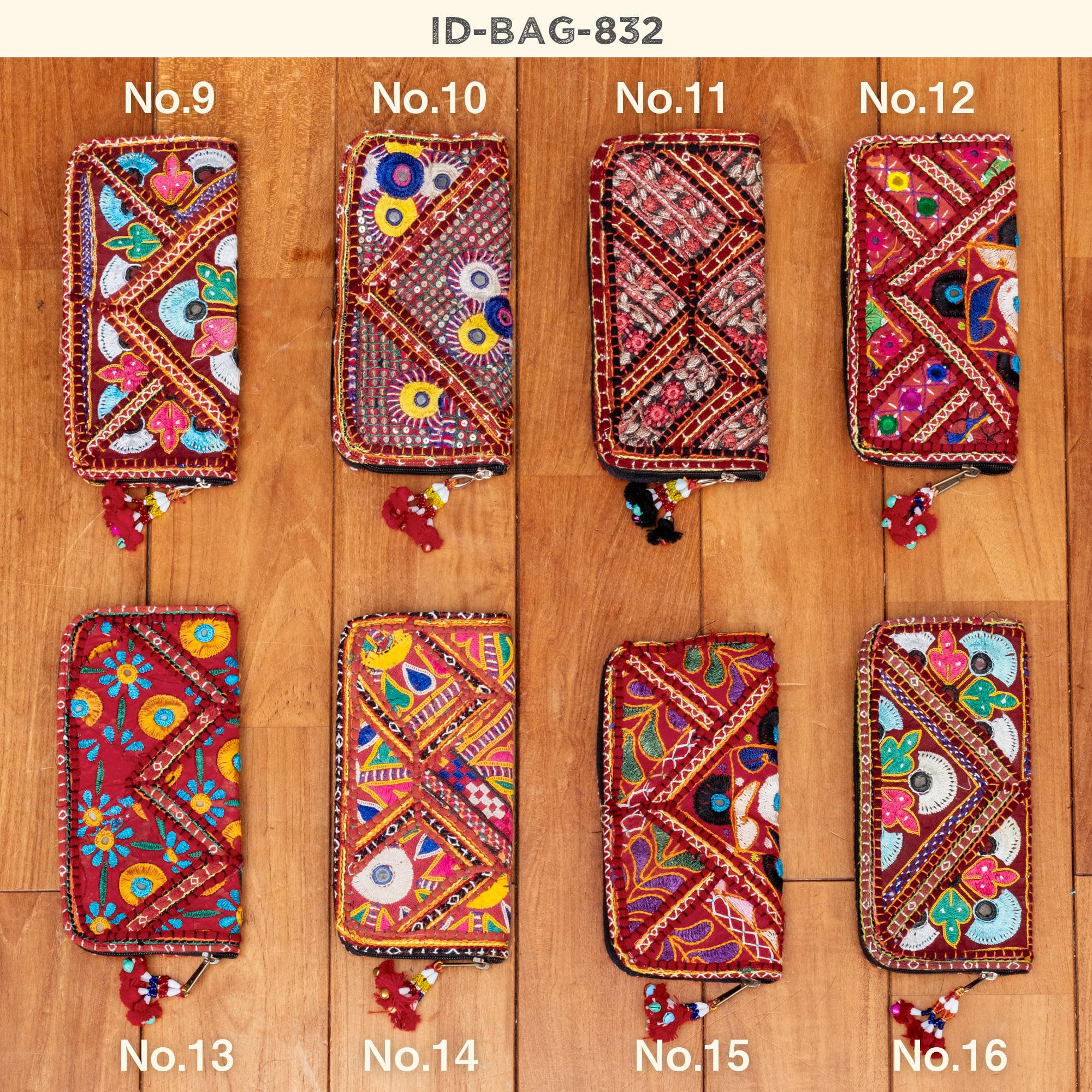 【1点物】カッチ刺繍の長財布〔ベース　えんじ・落ち着いた赤系〕6枚目の説明写真です