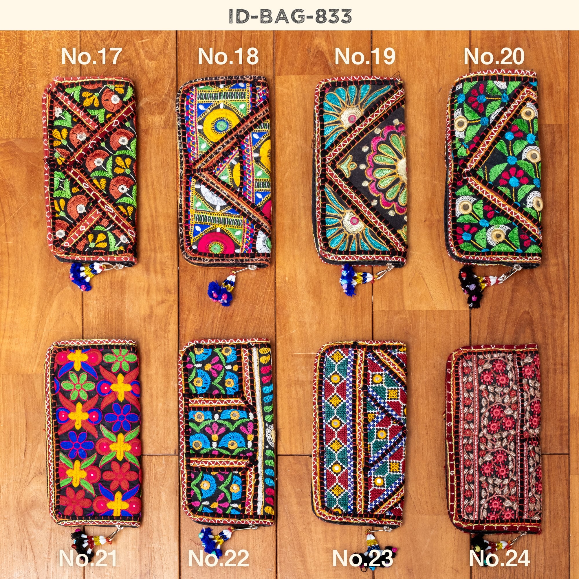 【1点物】カッチ刺繍の長財布〔ベース　黒・ダーク系〕7枚目の説明写真です