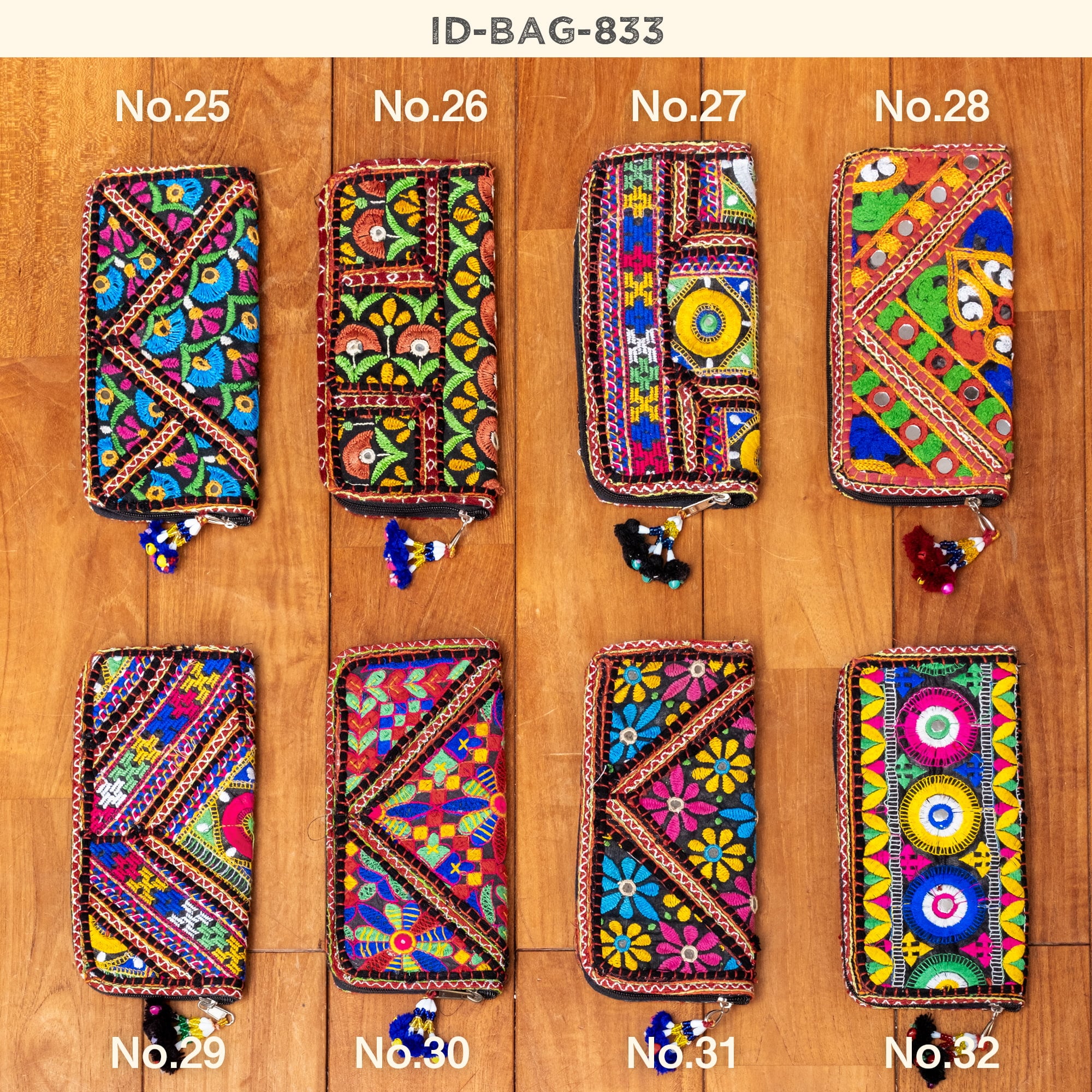 【1点物】カッチ刺繍の長財布〔ベース　黒・ダーク系〕8枚目の説明写真です