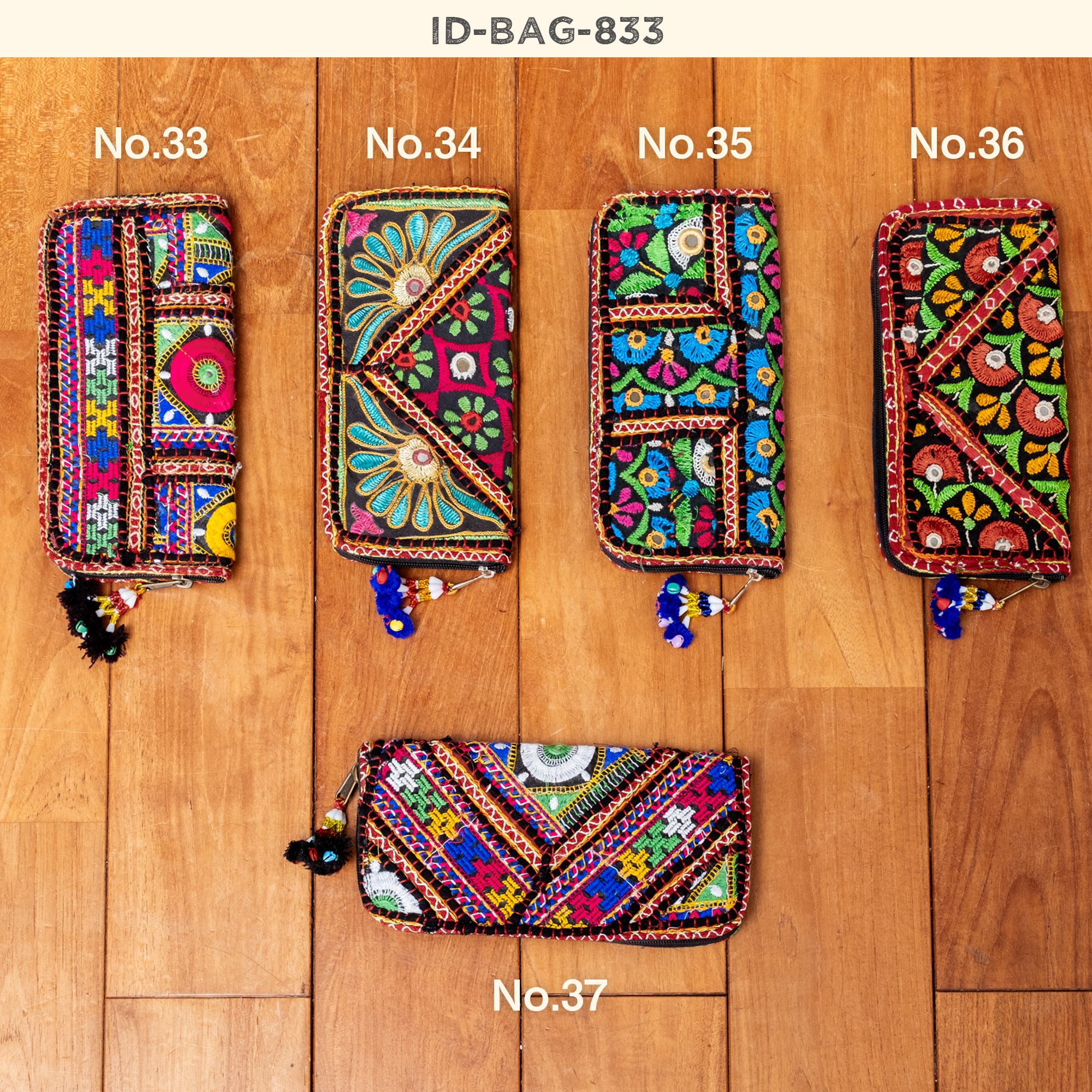 【1点物】カッチ刺繍の長財布〔ベース　黒・ダーク系〕9枚目の説明写真です