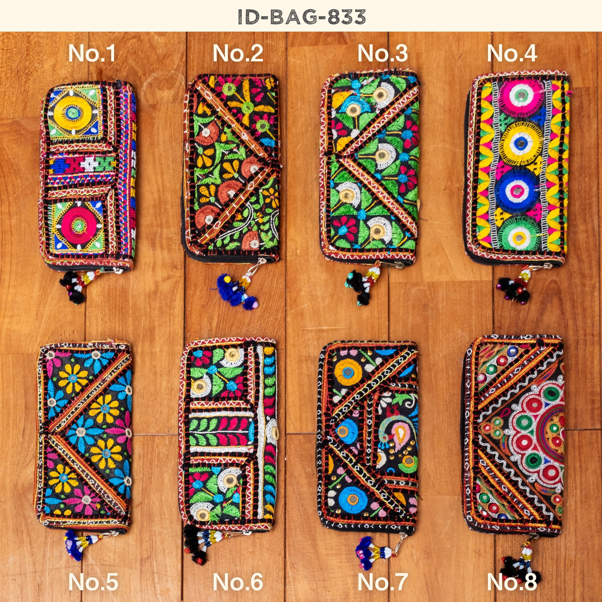 【1点物】カッチ刺繍の長財布〔ベース　黒・ダーク系〕5枚目の説明写真です