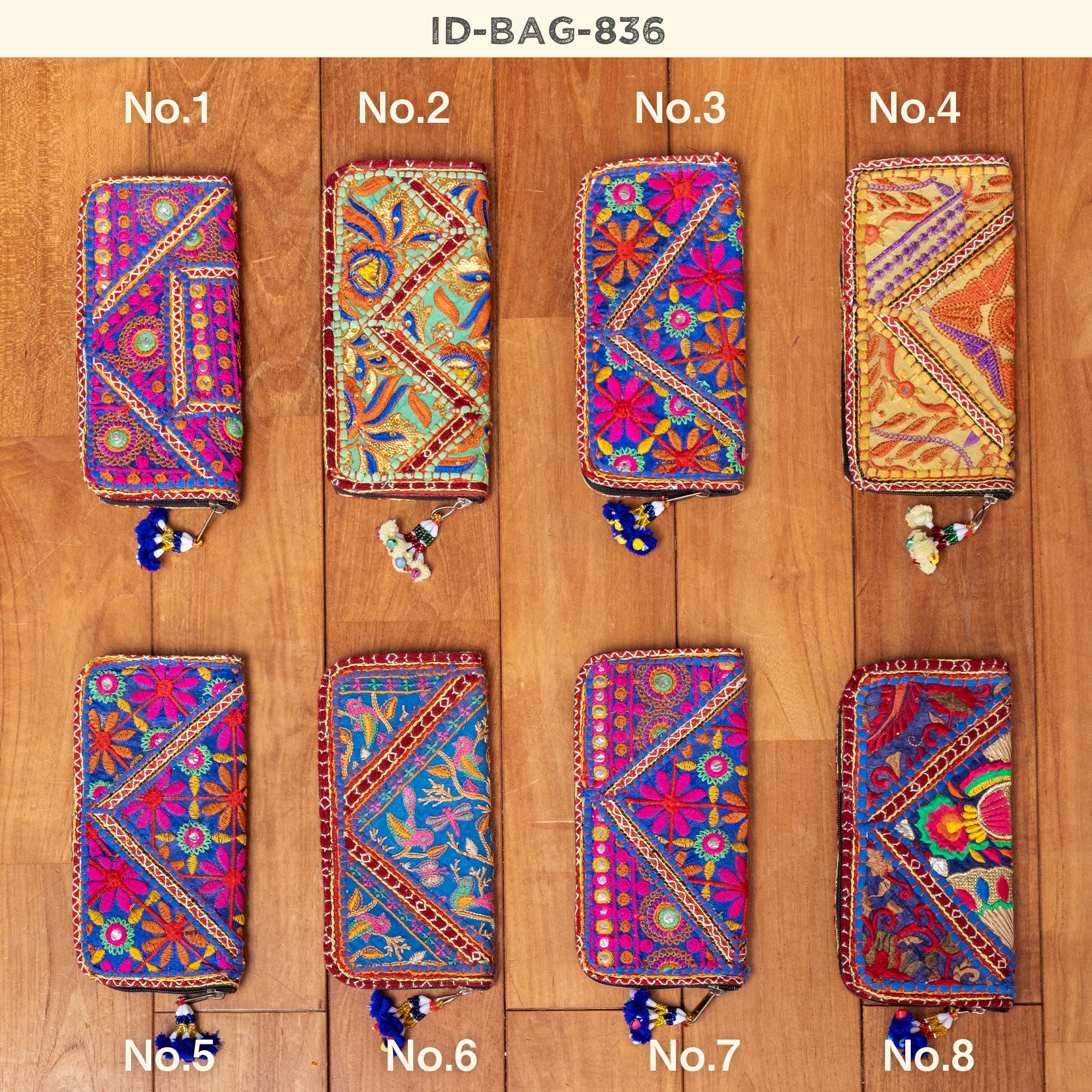 【1点物】カッチ刺繍の長財布〔ベース　青・緑系〕5枚目の説明写真です