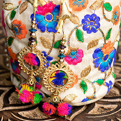 【自由に選べる5個セット】インドのきらきらミニバッグ・サリー等へオススメの巾着　フラワー刺繍系 - サブ2