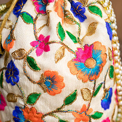 【自由に選べる3個セット】インドのきらきらミニバッグ・サリー等へオススメの巾着 - フラワー刺繍系 - サブ3