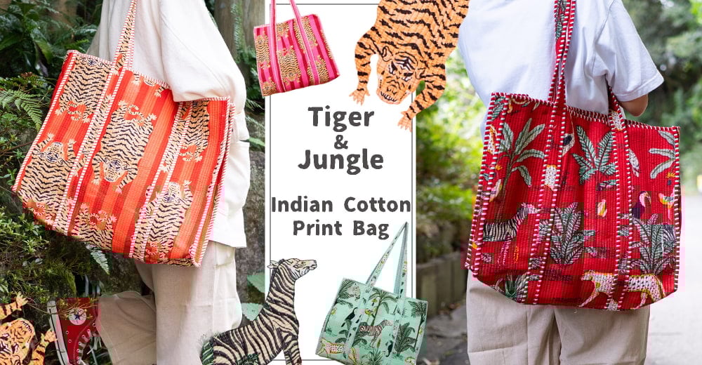 インドの動物！ジャングルプリントのコットンバッグの画像