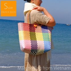 【Sサイズ】しっかり丈夫なベトナムのマルシェショルダーバッグ-33cm×32cm(VN-BAG-47)