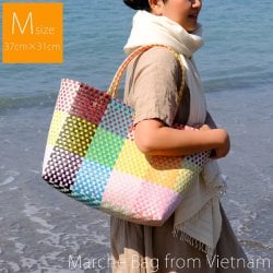 【Mサイズ】しっかり丈夫なベトナムのマルシェショルダーバッグ-37cm×31cm(VN-BAG-48)