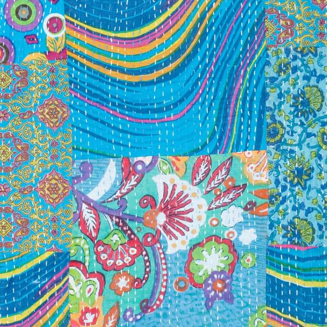 〔インドのパッチワーク〕ラリーキルトの大判マルチクロス〔約230cm×約150cm〕 4 - 別の部分の拡大写真です。