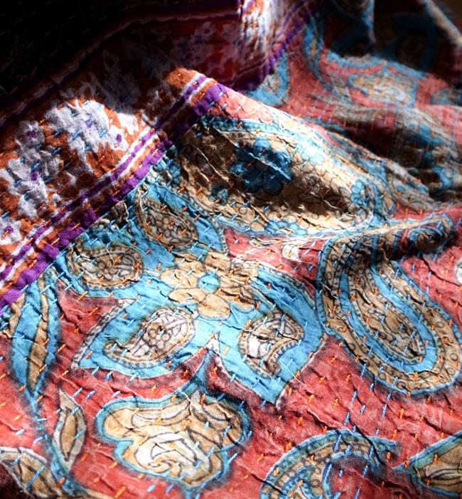 インドのパッチワーク〕ラリーキルトの大判マルチクロス〔約230cm×約