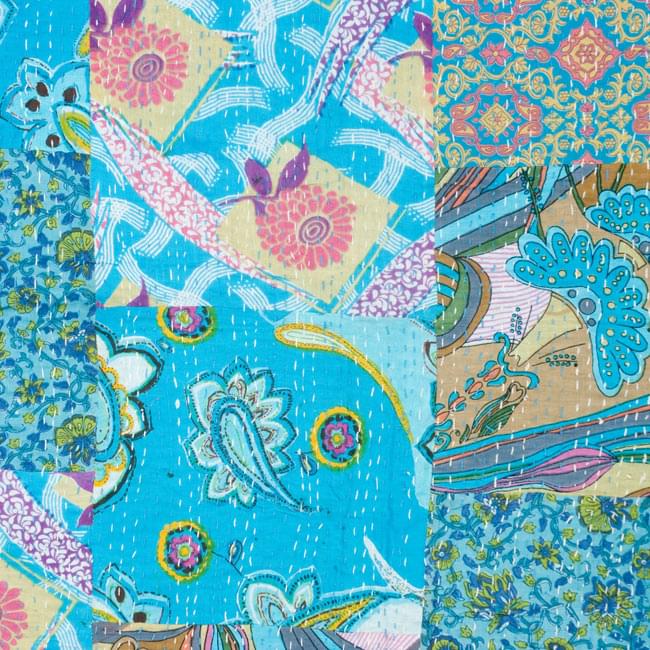 〔インドのパッチワーク〕ラリーキルトの大判マルチクロス〔約230cm×約150cm〕 4 - 別の部分の拡大写真です。