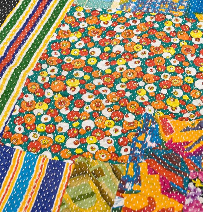 インドのパッチワーク〕ラリーキルトの大判マルチクロス〔約170cm×約