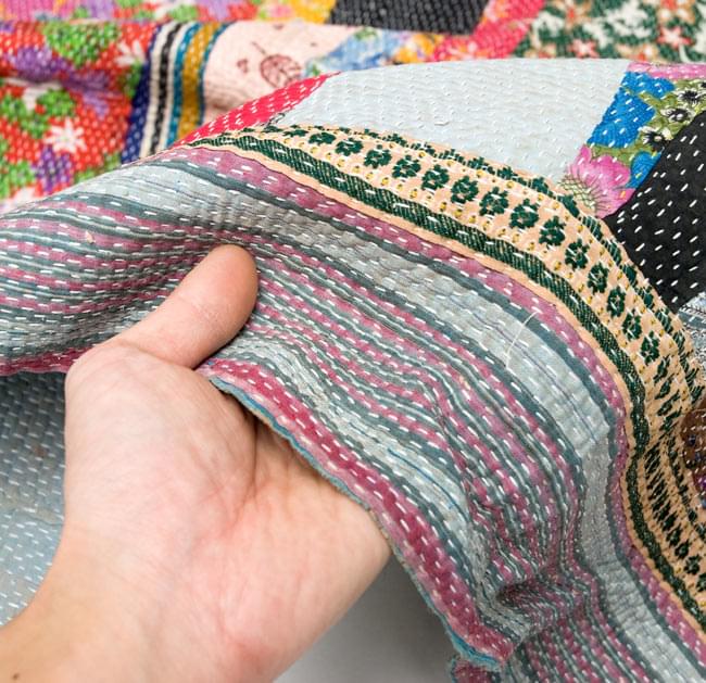 インドのパッチワーク】ラリーキルトの大判マルチクロス【約145cm×約
