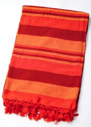 〔235cm×150cm〕カディコットン風マルチクロス - ストライプ柄 オレンジ