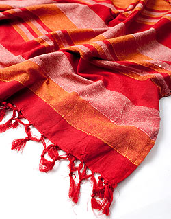 〔235cm×150cm〕カディコットン風マルチクロス - ストライプ柄 レッド×オレンジ - サブ4