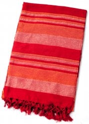 限定セール〔235cm×150cm〕カディコットン風マルチクロス - ストライプ柄 レッド×オレンジ