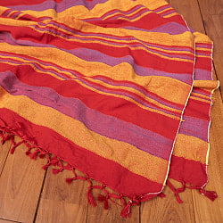 〔260cm×215cm〕カディコットン風マルチクロス - ストライプ柄 赤×オレンジ - サブ4