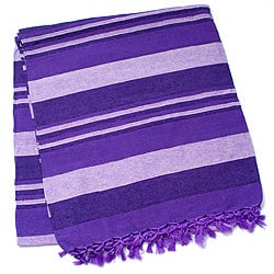 〔260cm×215cm〕カディコットン風マルチクロス - ストライプ柄 紫 - サブ2