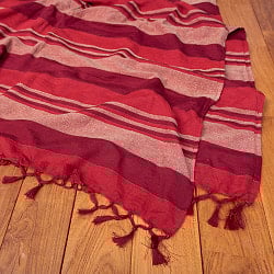 〔260cm×215cm〕カディコットン風マルチクロス - ストライプ柄 えんじ - サブ4