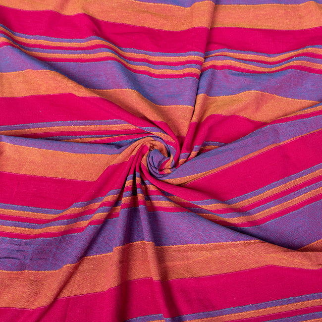 〔260cm×215cm〕カディコットン風マルチクロス - ストライプ柄 紫×オレンジ×ピンク 3 - インド現地でつくられています。どこか素朴さを感じる素敵な生地です。