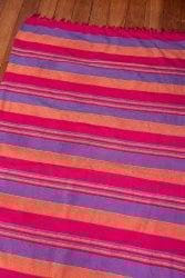 限定セール〔260cm×215cm〕カディコットン風マルチクロス - ストライプ柄 紫×オレンジ×ピンク