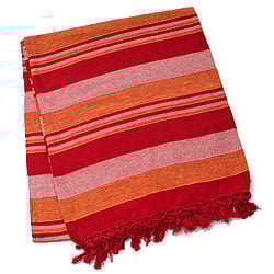 〔260cm×215cm〕カディコットン風マルチクロス - ストライプ柄 赤×オレンジ×白 - サブ2