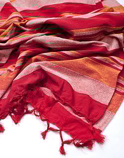 〔260cm×215cm〕カディコットン風マルチクロス - ストライプ柄 赤×オレンジ×白 - サブ4