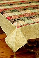 〔約105cm×105cm〕インドの金糸入りテーブルカバー - ベージュ×マルチカラーの商品写真
