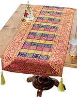 〔約180cm×40cm〕インドの金糸入りテーブルランナー - 赤紫×マルチカラーの商品写真
