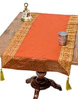 〔約140cm×50cm〕インドの金糸入りテーブルランナー - オレンジの商品写真