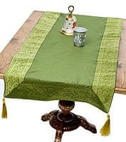 〔約140cm×50cm〕インドの金糸入りテーブルランナー - グリーンの商品写真