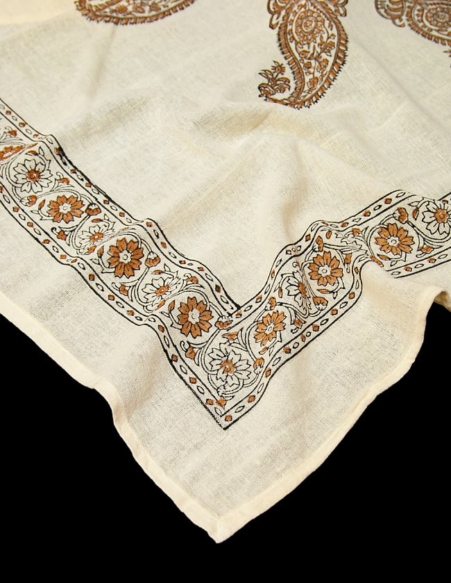 約100cm x 約100cm]木版染め インド綿テーブルクロス - 生成り