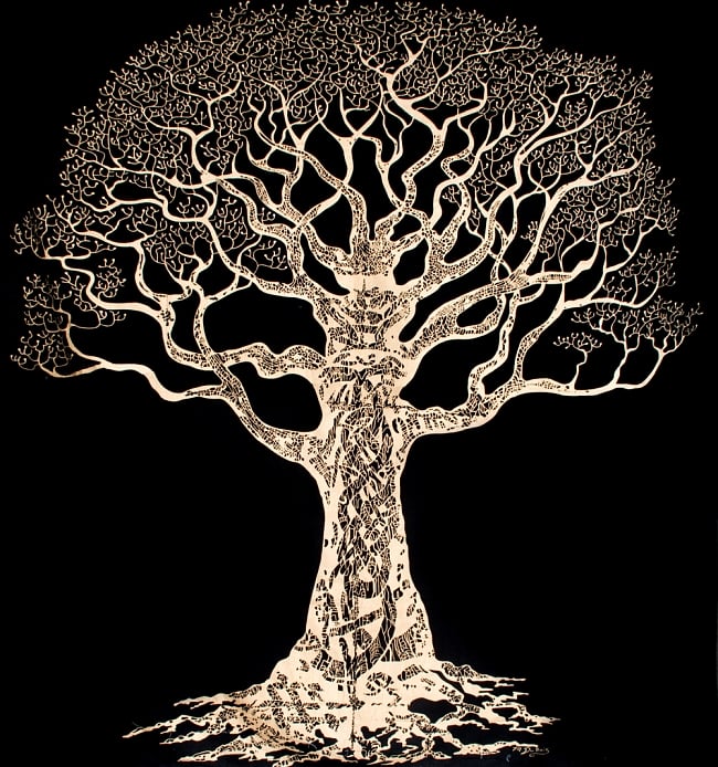 マルチクロス - ゴールドラメ 生命の樹 ツリー・オブ・ライフ〔約225cm×約210cm〕の写真