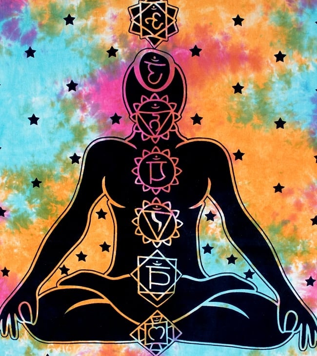 マルチクロス　チャクラ　タイダイホーリーカラー〔198cm×131cm〕 2 - 中心部分の拡大写真です。とても迫力があるデザインです。