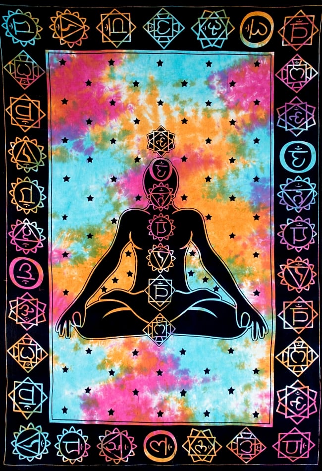 マルチクロス　チャクラ　タイダイホーリーカラー〔198cm×131cm〕の写真マルチクロス シングル,ベッドカバー,インド綿 布,ソファーカバー,テーブルクロス,バティック