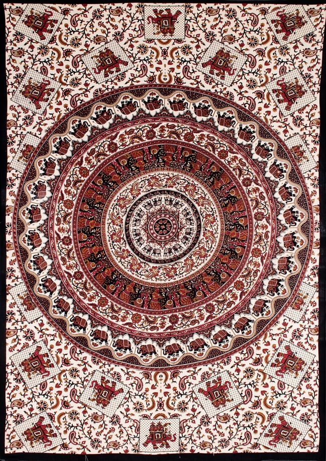 マルチクロス　円形　象と更紗模様〔192cm×132cm〕の写真マルチクロス シングル,ベッドカバー,インド綿 布,ソファーカバー,テーブルクロス,バティック