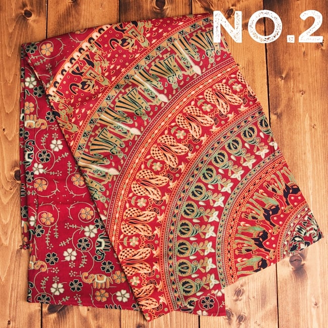 マルチクロス 円形 象と更紗模様〔200cm×134cm〕 9 - 【No.2】赤系