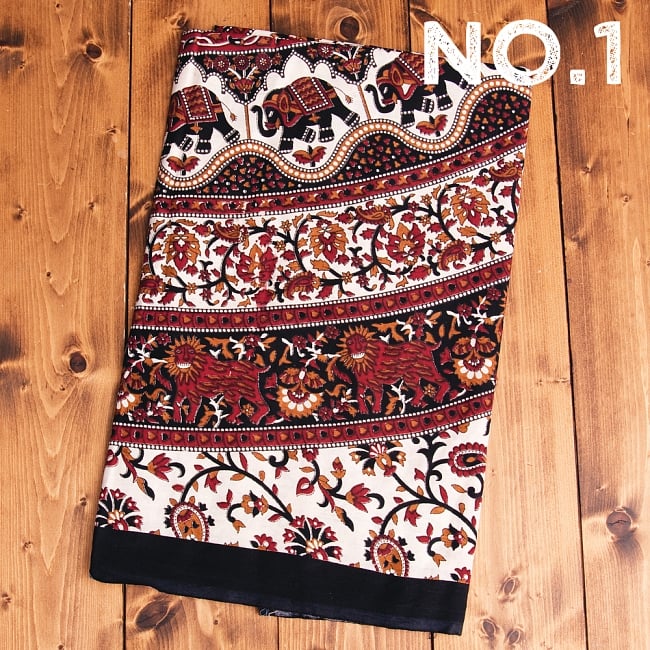 マルチクロス 円形 象と更紗模様〔239cm×209cm〕 8 - 【No.1】黒×赤×茶色系