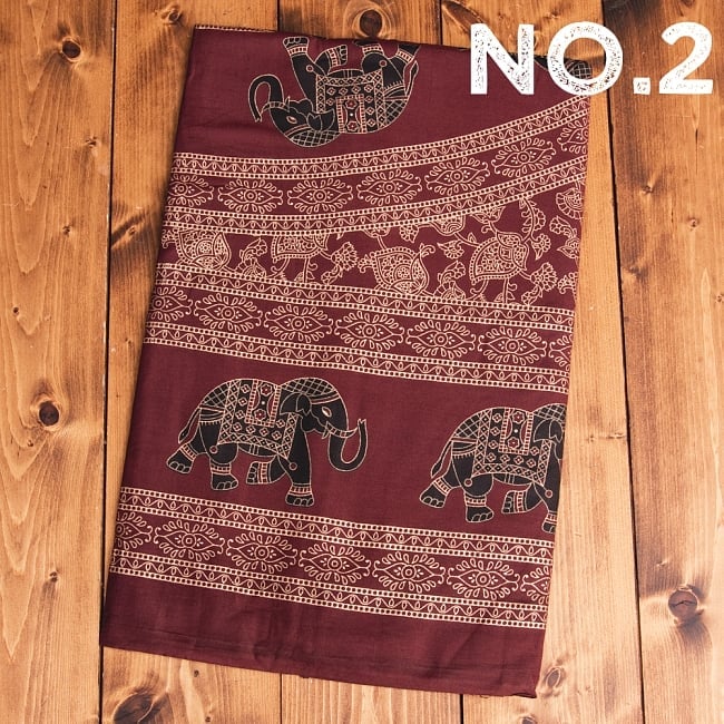 マルチクロス 円形 象と更紗模様〔234cm×202cm〕 9 - 【No.2】えんじ系