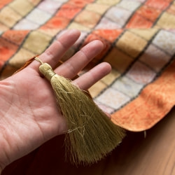 〔約105cm×105cm〕インドの金糸入りテーブルカバー -オレンジ×マルチカラー - サブ5