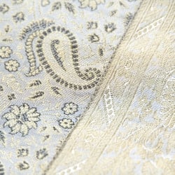 〔約105cm×105cm〕インドの金糸入りテーブルカバー -ペイズリー×グレー - サブ4